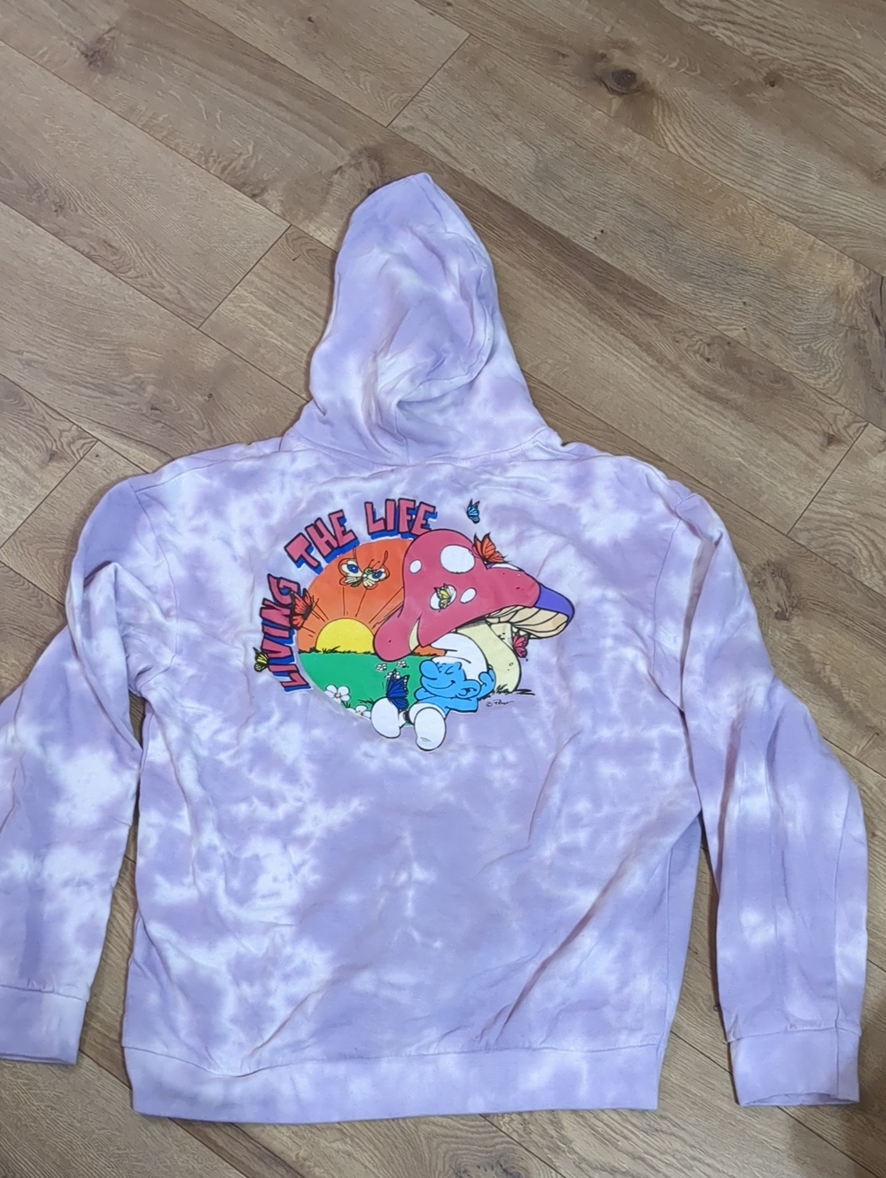 The Smurfs Purple Tie-Dye Living the Life Unisex Hoodie Size Medium